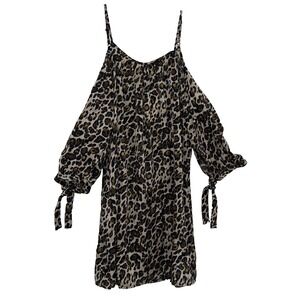 Trixxi Women Animal Print Tunic Top Jr. L Cold Shoulder Edgy Boho Y2K Retro 90's